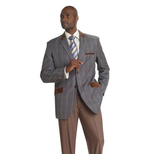 E. J. Samuel Brown Multi Plaid Blazer Suit J05